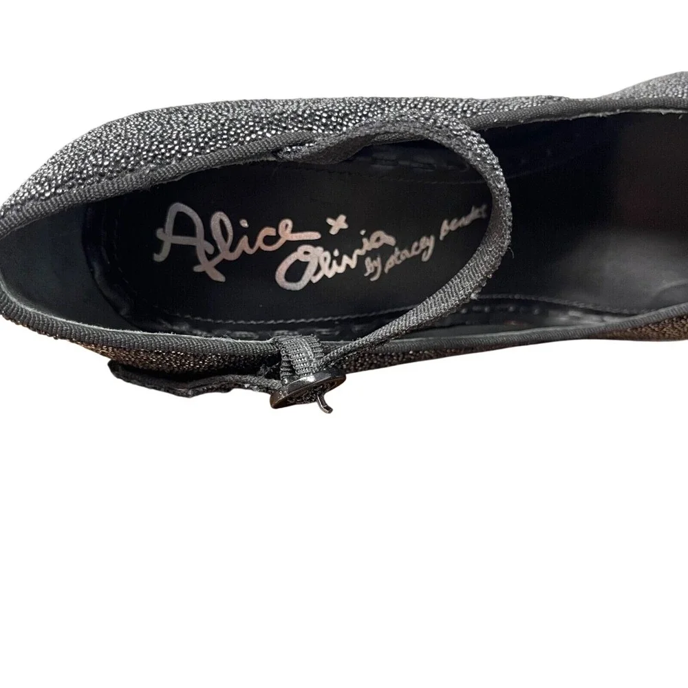 Alice + Olivia Heels 38 1/2 38.5 US 7.5 Black‎ Beaded Platform Ankle Strap Lynda